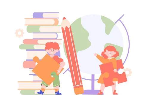 Children with puzzles. イラスト素材