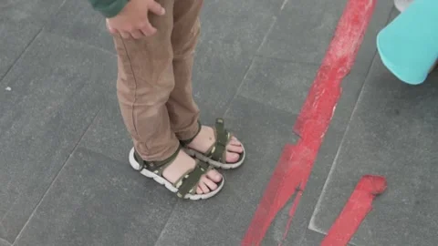 Children queue at a cafe during the coronavirus epidemic in Russia Stock Footage 134721687