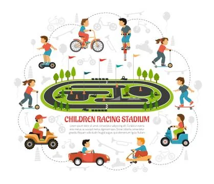 Children Racing Stadium Composition Illustrazione stock