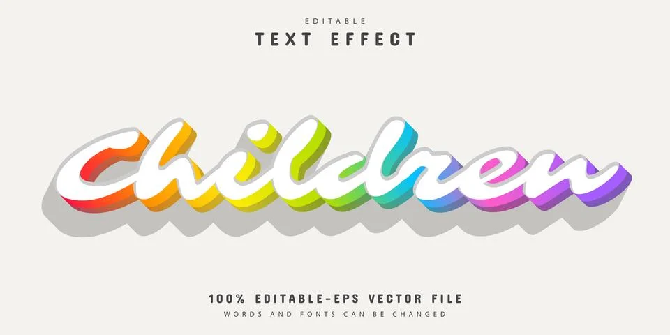 Children rainbow style 3d text effect editable Stock Illustration