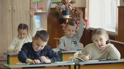 Children raise their hands Stock Footage 101810025