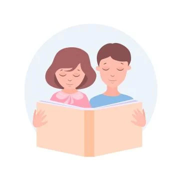 Children read a book Stock Illustration