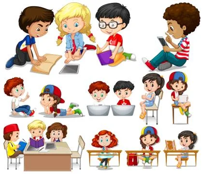 Children reading and learning 스톡 일러스트