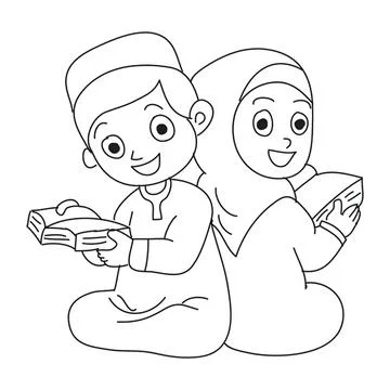 Children reading books back to back in cartoon style Stock Illustration