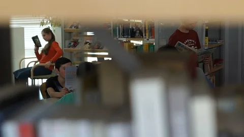 Children Reading Books in School Library Vídeo Stock 87202532