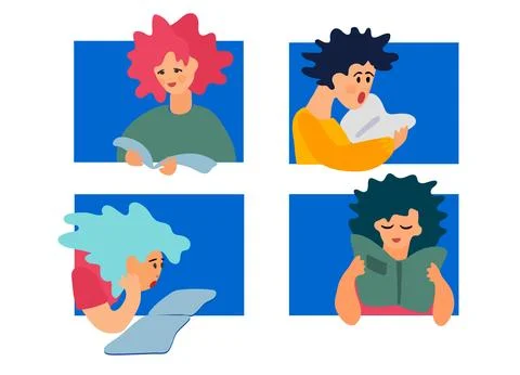 Children reading books vector illustrations in flat style Stock Illustration