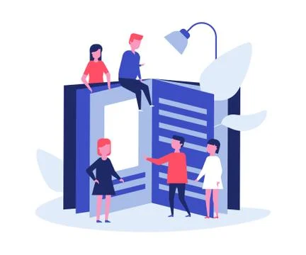 Children reading - flat design style colorful illustration Stock Illustration