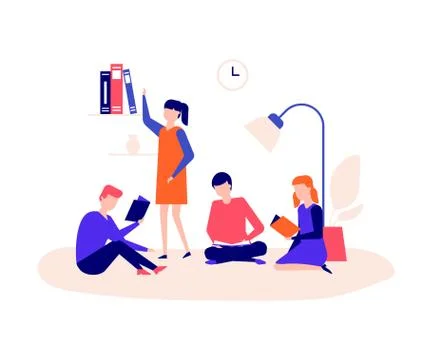 Children reading - flat design style colorful illustration Stock Illustration