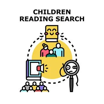 Children reading searching and learning concept Stock Illustration