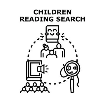Children reading searching and learning concept Stock Illustration
