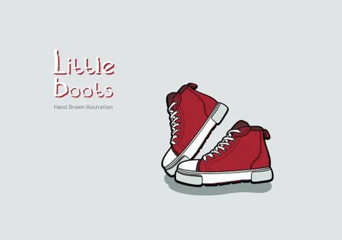 Children red boots vector in hand drawn graphic for logo, poster, postcard, f Stock Illustration