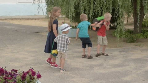 Children return to school. beginning of new school year after summer holidays Stock Footage 93165268