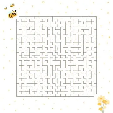 Children riddle with cute bee character and flowers, help to find right way Stock Illustration
