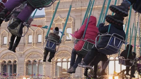 Children ride an attraction Stock Footage 149320653
