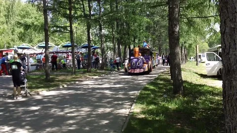 Children ride the train in the park 2 動画素材 109048635