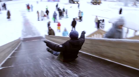 Children ride on the Winter Hill Stock Footage 45667108