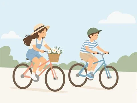 Children Riding Bicycles Stock Illustration