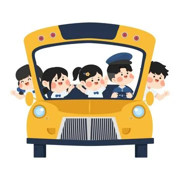 Children Riding A School Bus Stock Illustration
