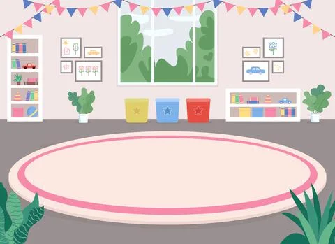 Children room flat color vector illustration Stock Illustration