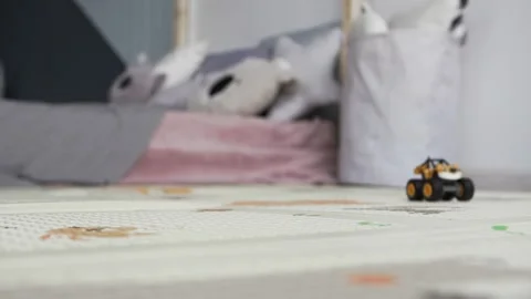 Children room. Multi-colored educational cubes with numbers are served on floor Stock Footage 142214620