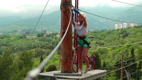 Children in the rope park Stock Footage 133604984