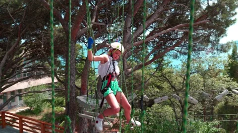 Children in the rope park Stock Footage 133605388