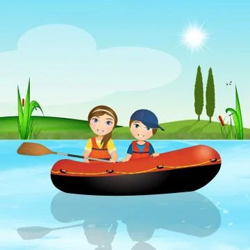 Children on rubber dinghy Stock Illustration