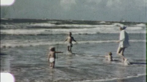 Children Run into Beach Waves Seashore Summer 1960s Vintage Film Home Movie 1908 Stock-Footage 10570267
