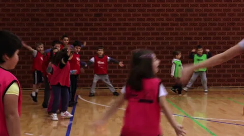 Children running, doing free exercises in sports hall,sports recreation Stock Footage 34435216
