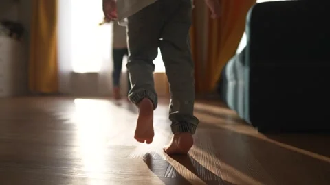 Children running down corridor at home. happy family kid dream concept. group of Stock Footage 317688464