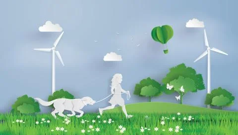 Children running field Stock Illustration