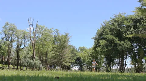 Children running on green field Vídeo Stock 25332003