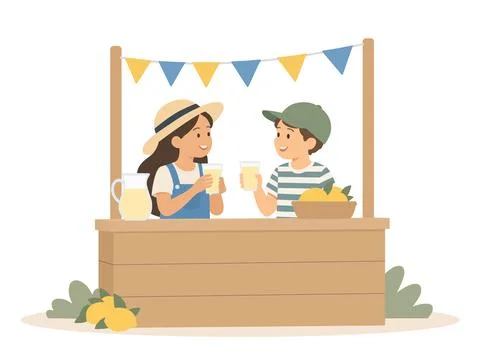 Children Running Lemonade Stand Stock Illustration