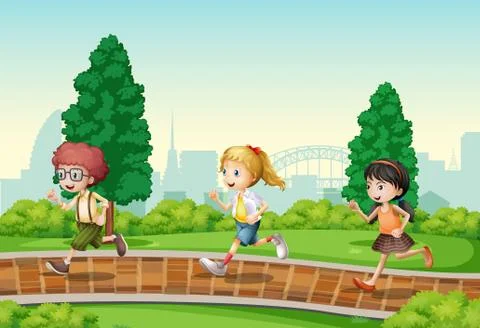 Children running in the park Ilustração Stock