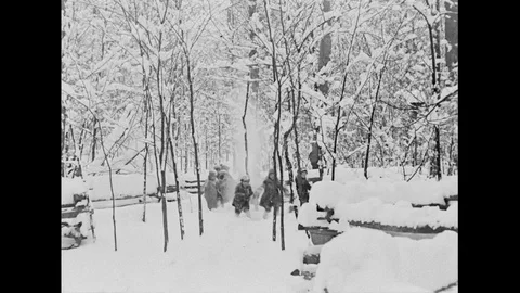 Children Running Through Forest And Playing With Snow Stock Footage 119325052