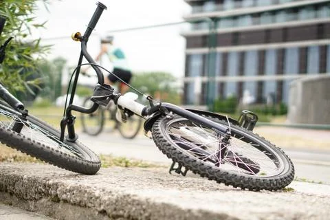 Children s bicycles in park on the blur background 스톡 사진