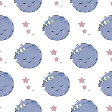 Children s cute pattern with the sleeping moon and stars. Childrens cute back Stock Illustration