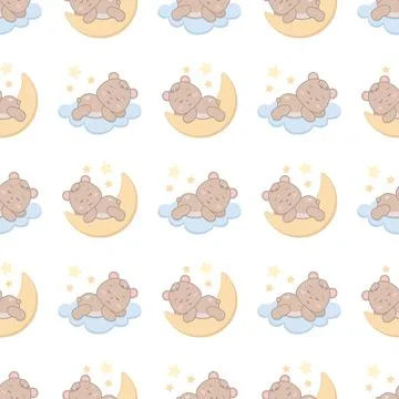 Children s cute pattern with a sleeping little bear on a crescent moon and a Ilustração Stock