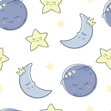 Children s cute pattern With a sleeping little moon, a crescent moon in a cro Stock Illustration