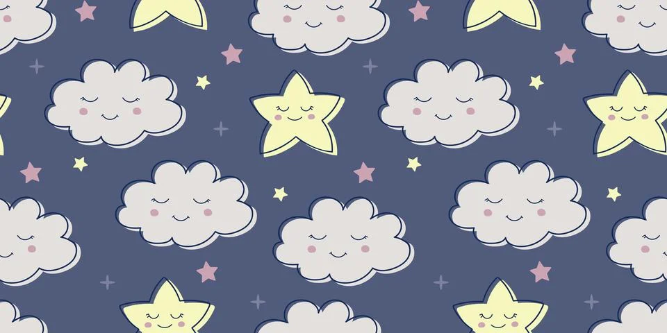 Children s cute pattern with a small sleeping cloud and a star. Childrens cut Stock Illustration