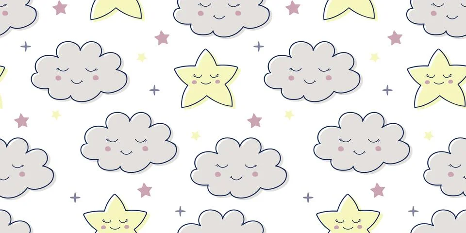 Children s cute pattern with a small sleeping cloud and a star. Childrens cut Stock Illustration