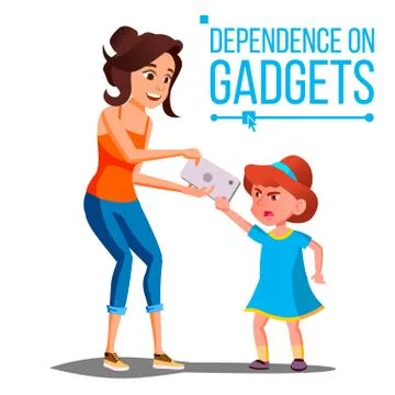 Children s Gadget Dependence Vector. Mother Takes Smartphone From Daughter Stock Illustration