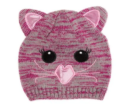Children s knitted hat with pattern muzzle Children s knitted hat with pat... Stock Photos
