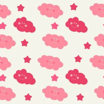 Children s Seamless Pattern Background with Sun, Cloud and Stars Illustration Illustrazione stock