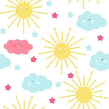 Children s Seamless Pattern Background with Sun, Cloud and Stars Illustration Illustrazione stock