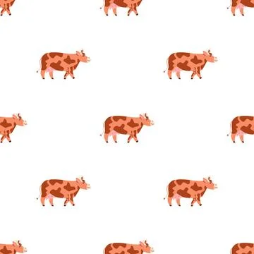Children s seamless pattern with a cow on white background Stock Illustration