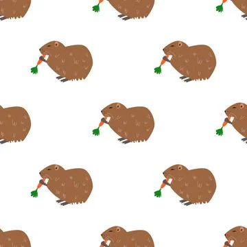 Children s seamless pattern with a nutria on white background. Illustrazione stock