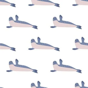Children s seamless pattern with seals on a white background. Stock Illustration