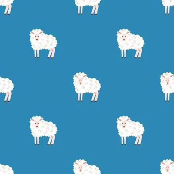Children s seamless pattern with sheep on a blue background. Stock Illustration