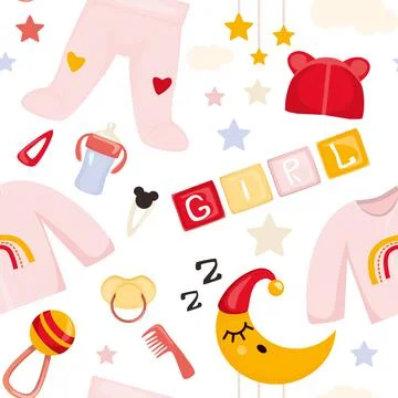 Children s set of baby devosk. Collection of baby accessories vector design e Stock Illustration